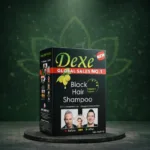 DeXe Black Hair Shampoo 2-in-1 box displayed in a premium studio product image for instant black hair color and cleansing
