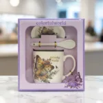 butterfly mug gift set with colorful world ceramic mug and spoon by Glamour Ceylon