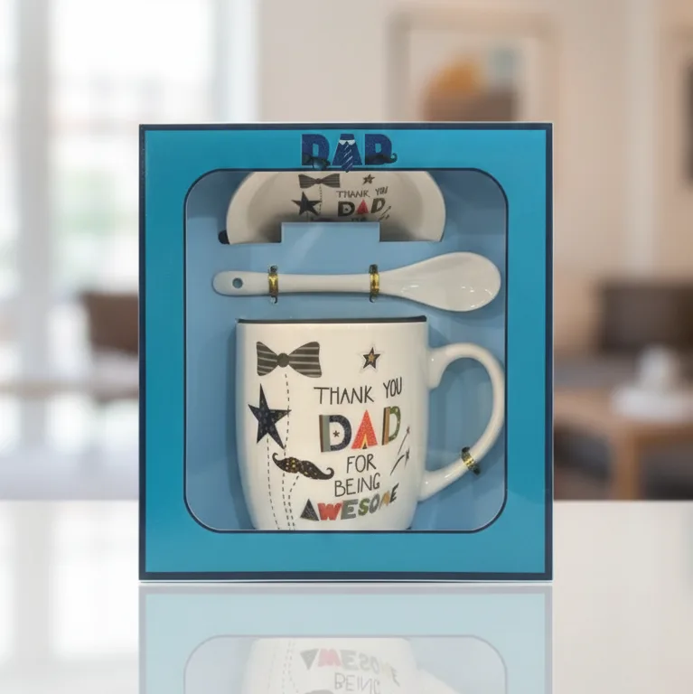 dad coffee mug gift set with thank you dad message and ceramic spoon by Glamour Ceylon