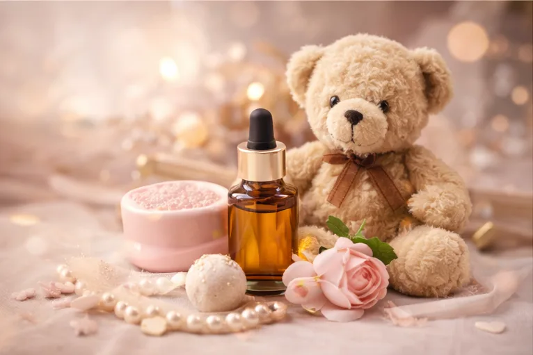 Romantic gift set with teddy bear and self-care products from Glamour Ceylon