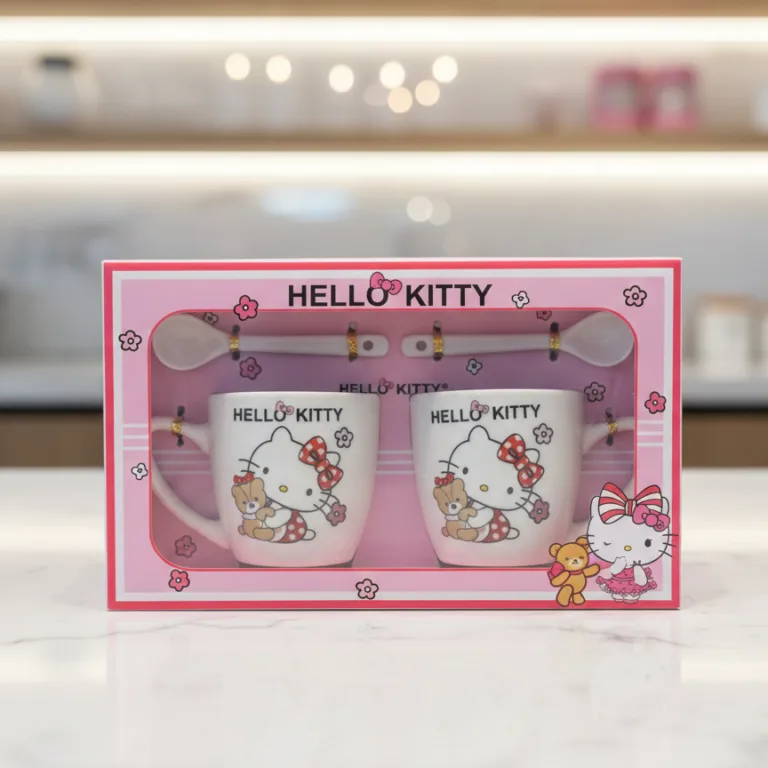 hello kitty mug gift set with two ceramic mugs and spoons by Glamour Ceylon