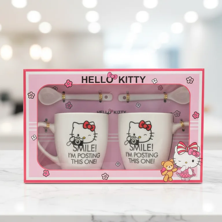 hello kitty mug gift set smile im posting this one ceramic mugs with spoons by Glamour Ceylon