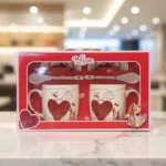 love couple mug gift set with red heart ceramic mugs and spoons by Glamour Ceylon
