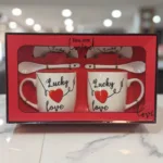 love mug gift set lucky love ceramic cups with spoons by Glamour Ceylon