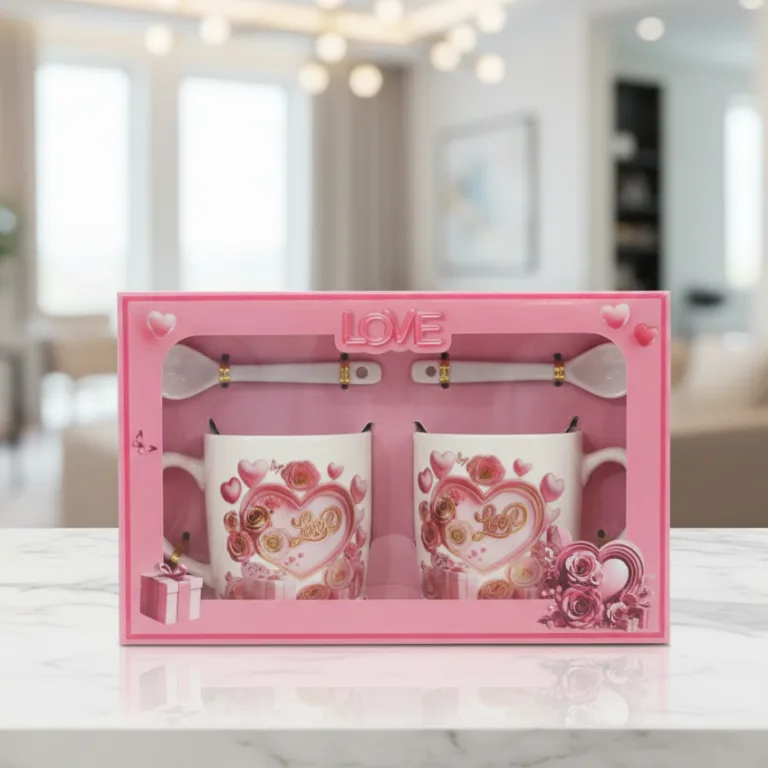 love mug gift set with two romantic ceramic mugs and spoons by Glamour Ceylon
